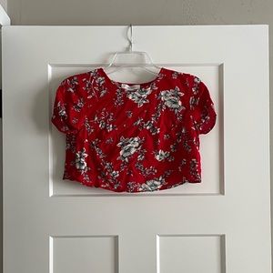 Forever 21 Red & White Floral Crop Top